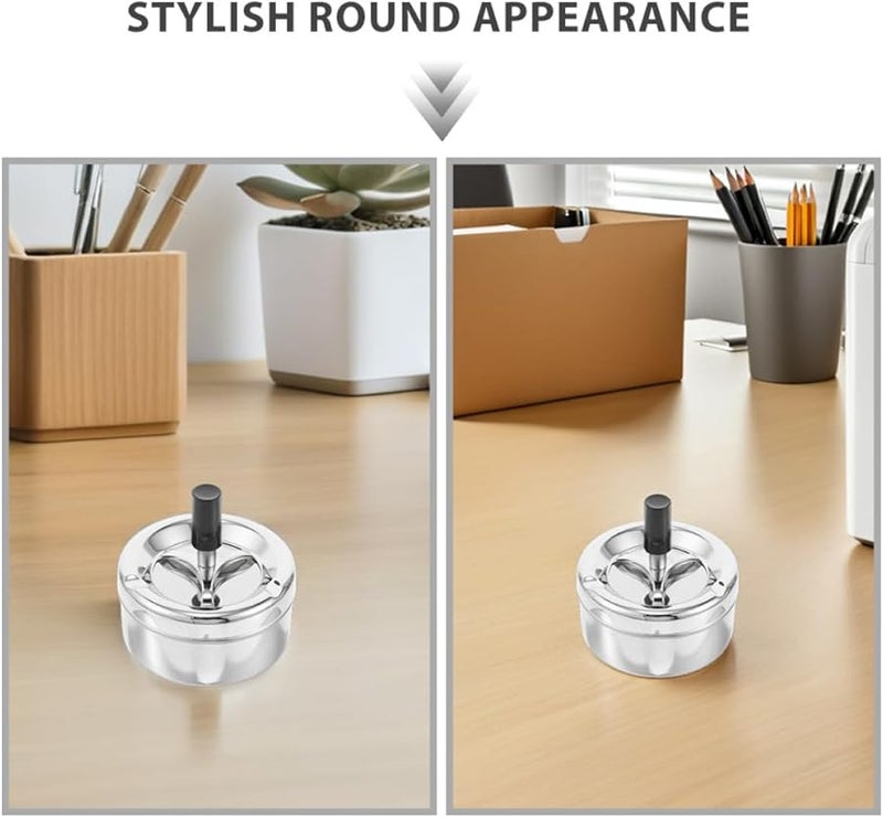 منفضة سجائر معدنية بدون دخان مع صينية دوارة للاستخدام في الهواء الطلق والتراس والمنزل باللون الفضي - Image 3